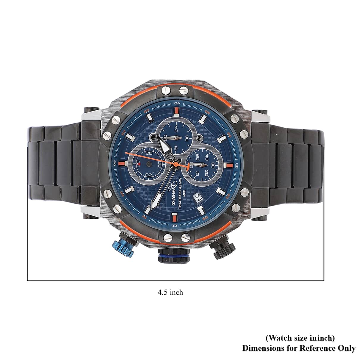 GENOA Multi-Functional Quartz Movement Watch with Navy Dial & ION Plated Black Stainless Steel Strap (49 mm) image number 6