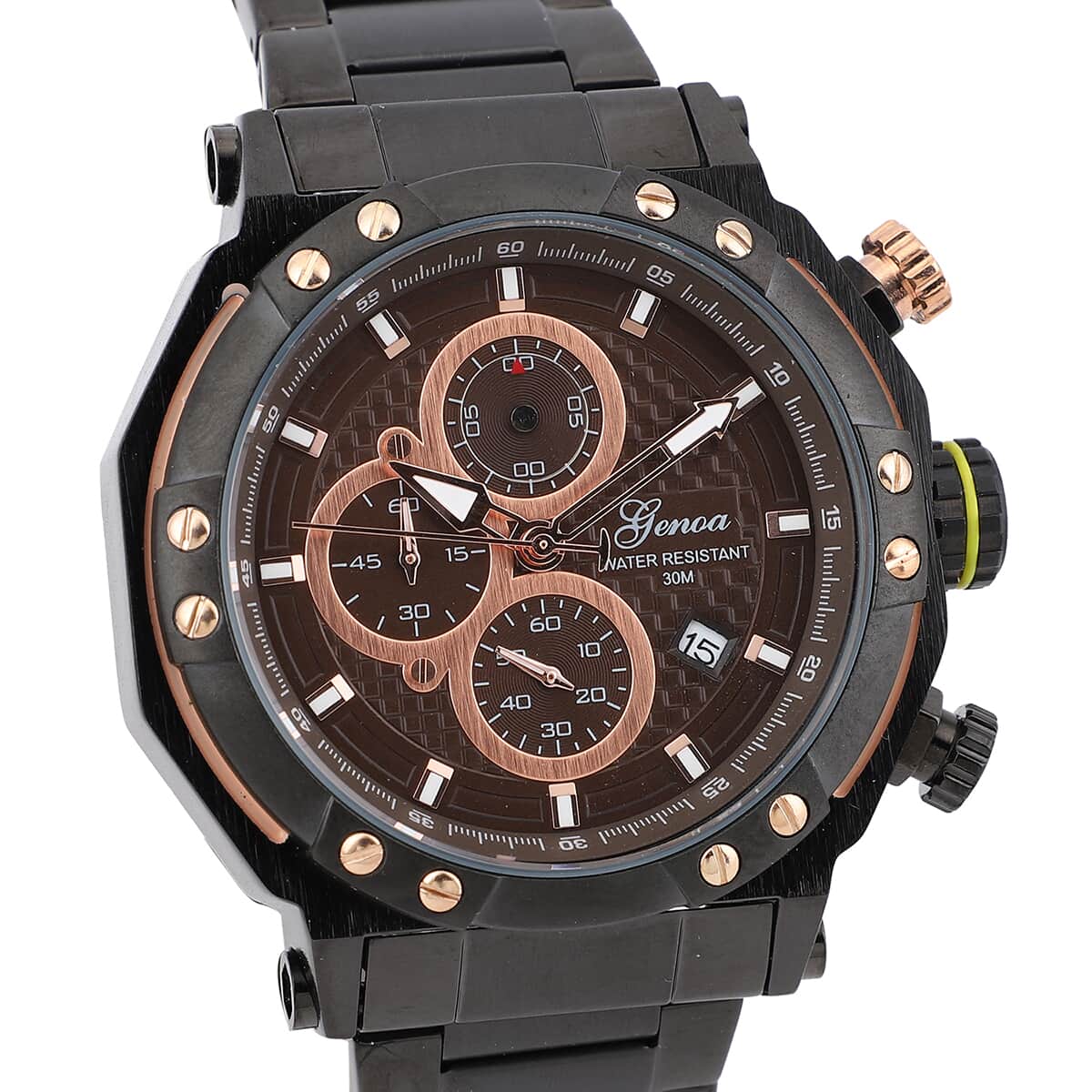 Genoa Multi-Functional Quartz Movement Watch with Chocolate Color Dial & ION Plated Black Stainless Steel Strap (49 mm) image number 3