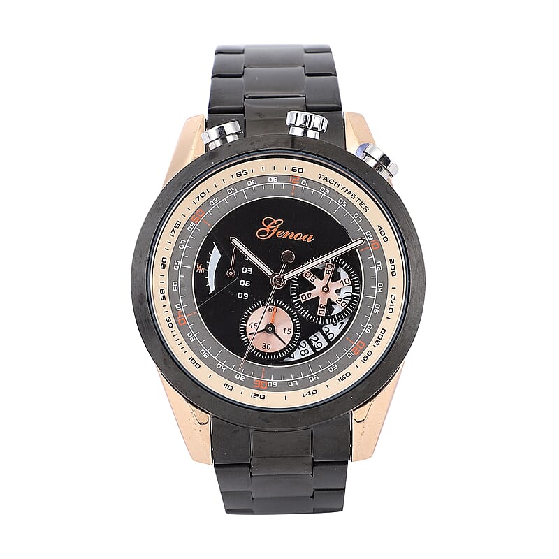 Genoa Multi-function Quartz Movement Watch in ION Plated Black & Stainless Steel (46mm)