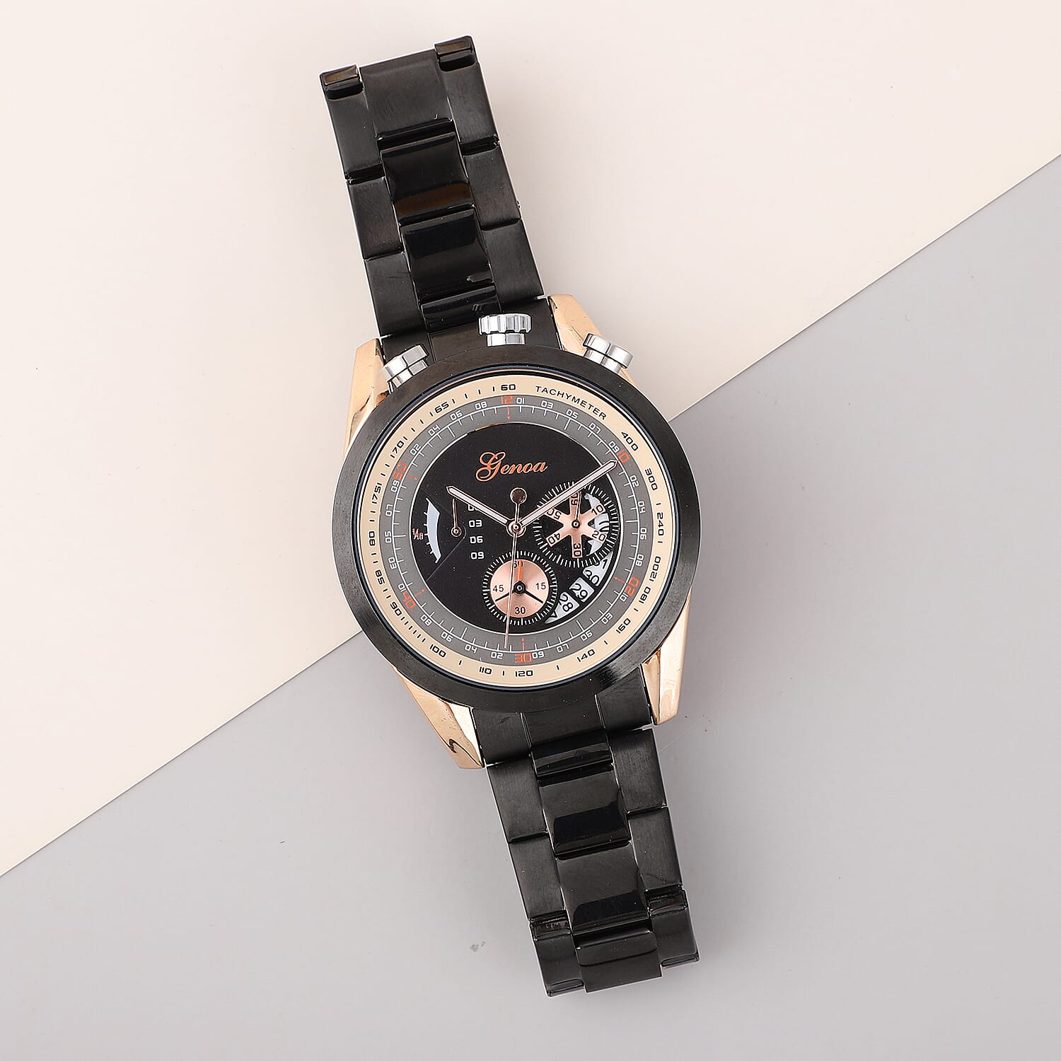 Genoa Multi-function Quartz Movement Watch in ION Plated Black & Stainless Steel (46mm)
