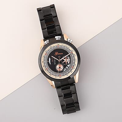 Genoa Multi-function Quartz Movement Watch in ION Plated Black & Stainless Steel (46mm)