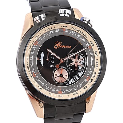 Genoa Multi-function Quartz Movement Watch in ION Plated Black & Stainless Steel (46mm)
