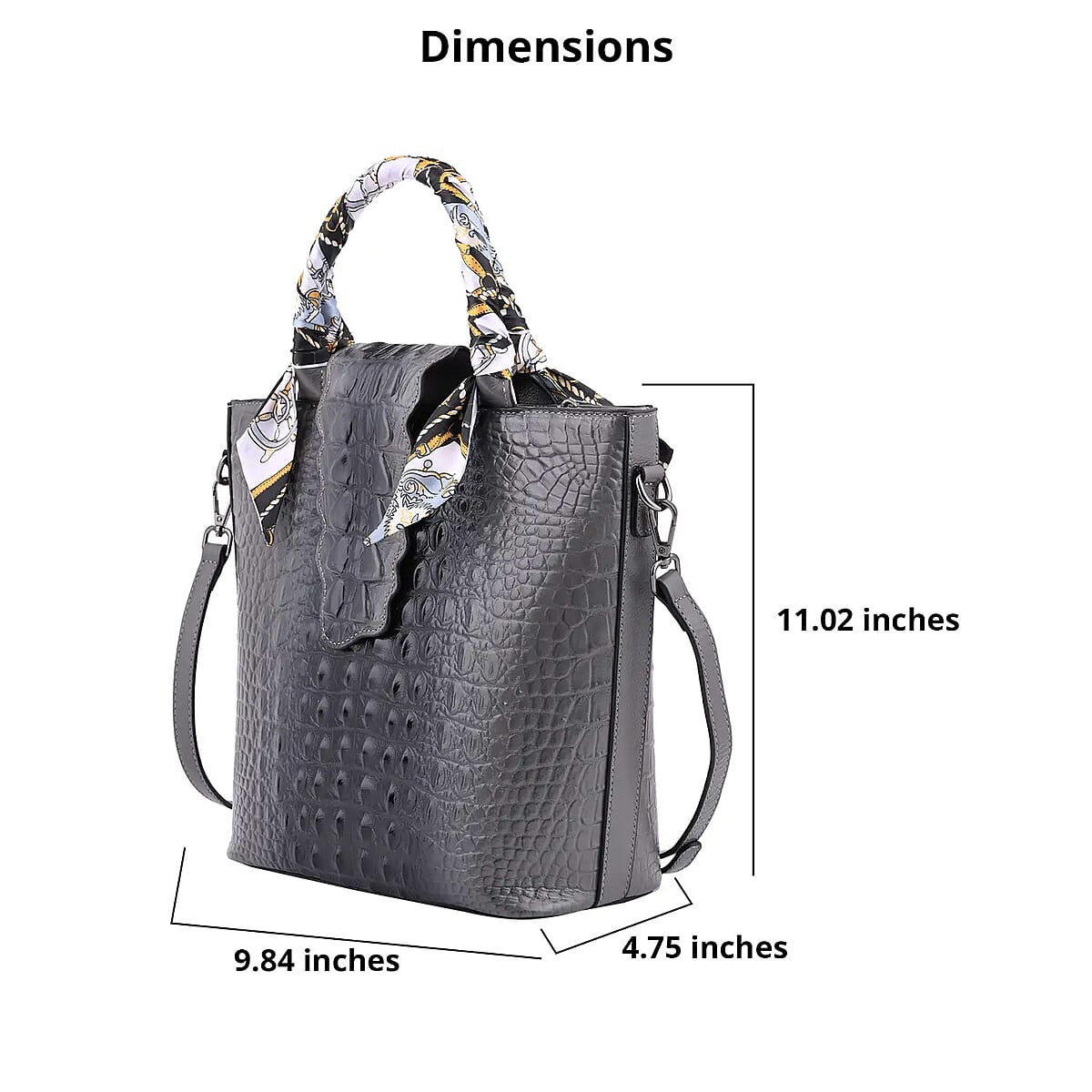 Gray Embossed Crocodile Genuine Leather Tote Bag for Women, Satchel Purse, Shoulder Handbag image number 3