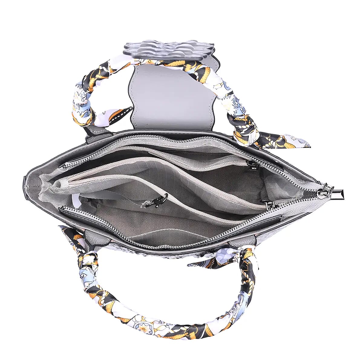 Gray Embossed Crocodile Genuine Leather Tote Bag for Women, Satchel Purse, Shoulder Handbag image number 4