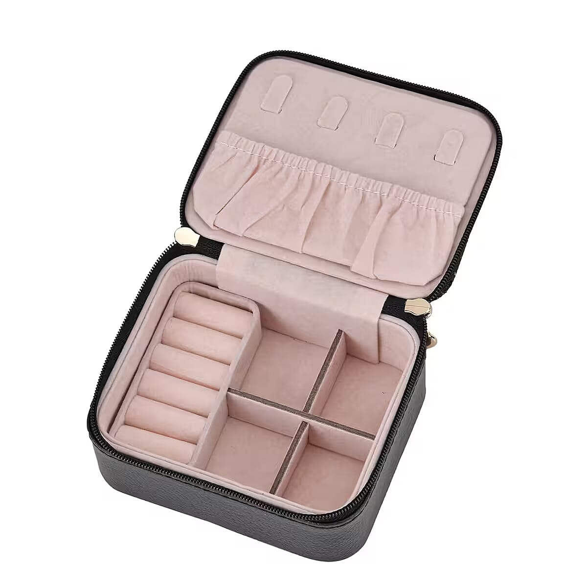 Black Faux Leather, Glittery Jewelry Box (4 Necklace Hooks, 10 Rings Slot) image number 0