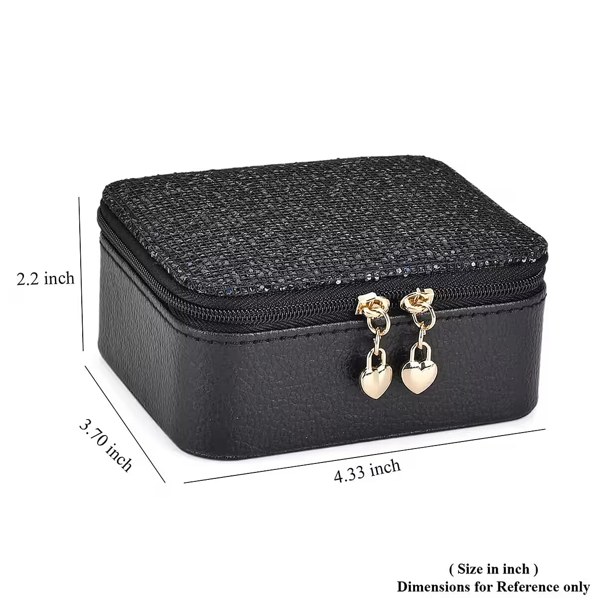 Black Faux Leather, Glittery Jewelry Box (4 Necklace Hooks, 10 Rings Slot) image number 6
