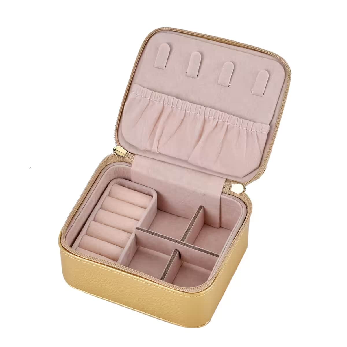 Gold Color Faux Leather, Glittery Jewelry Box (4 Necklace Hooks, 10 Rings Slot) image number 0