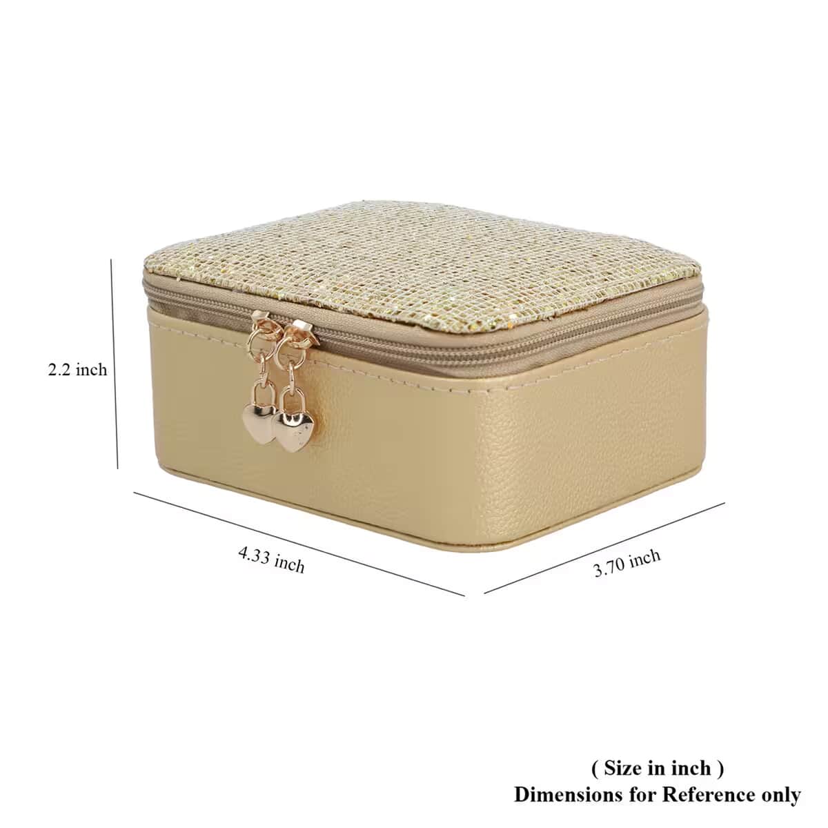 Gold Color Faux Leather, Glittery Jewelry Box (4 Necklace Hooks, 10 Rings Slot) image number 6