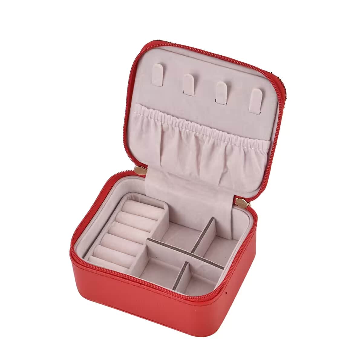 Red Faux Leather, Glittery Jewelry Box (4 Necklace Hooks, 10 Rings Slot) image number 0