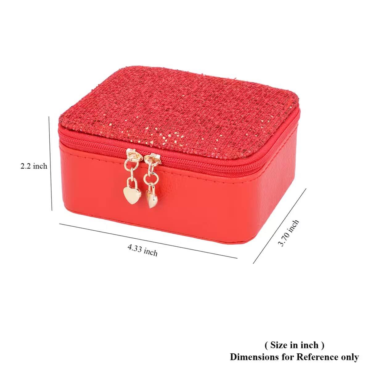 Red Faux Leather, Glittery Jewelry Box (4 Necklace Hooks, 10 Rings Slot) image number 6