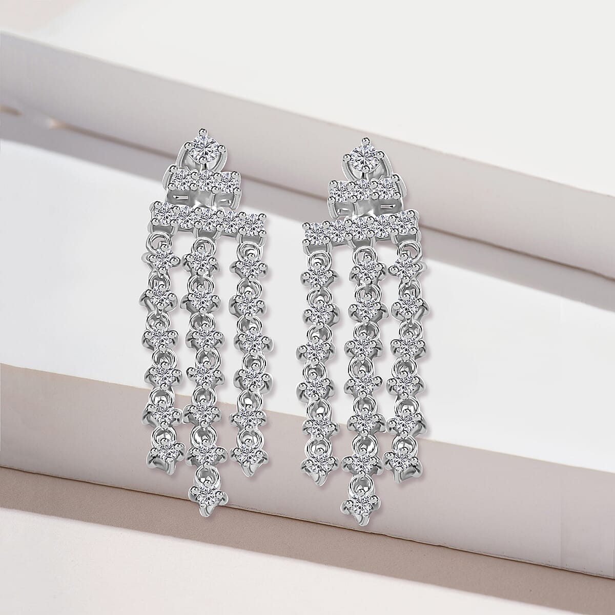 Moissanite Dangling Earrings in Platinum Over Sterling Silver 1.20 ctw image number 1