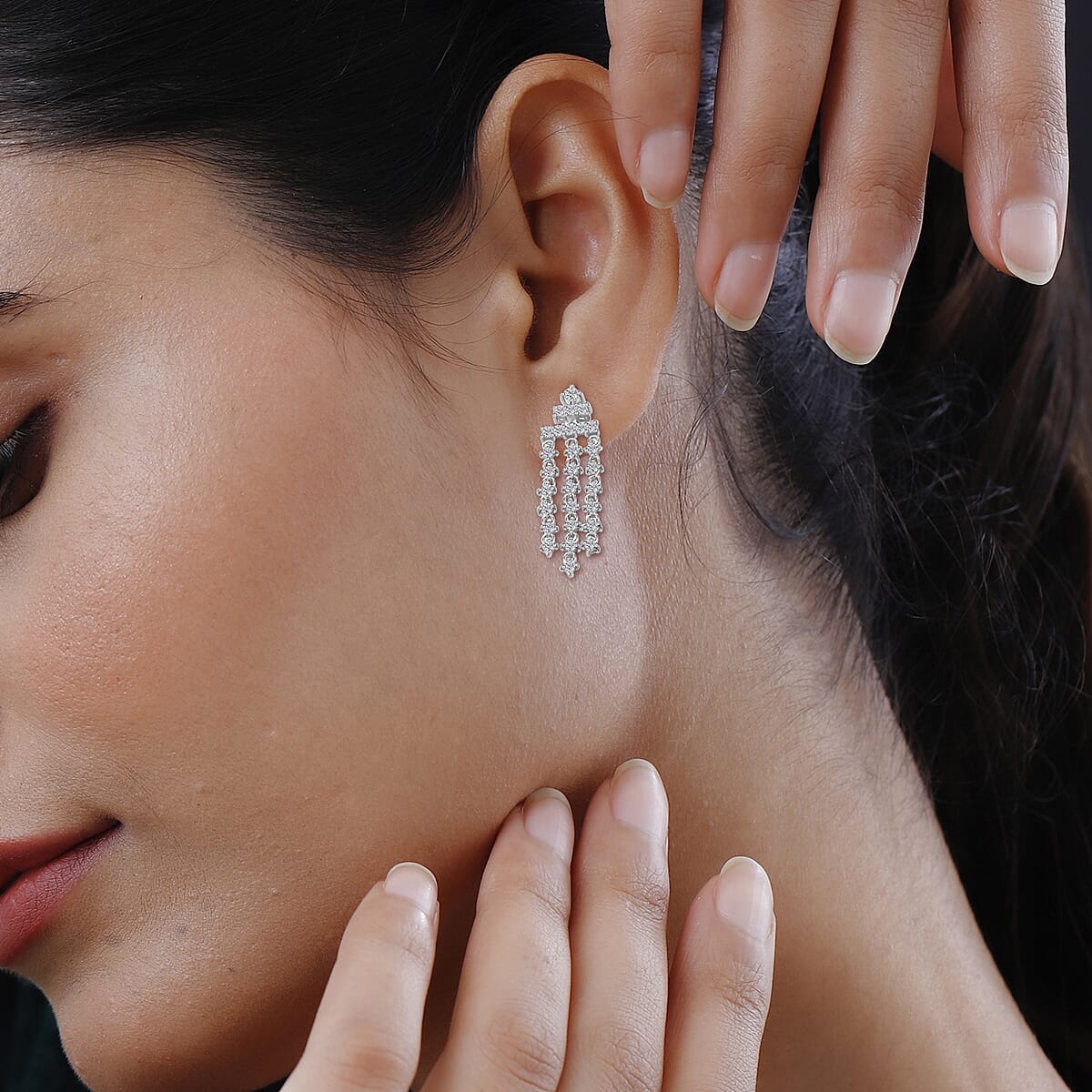 Moissanite Dangling Earrings in Platinum Over Sterling Silver 1.20 ctw image number 2