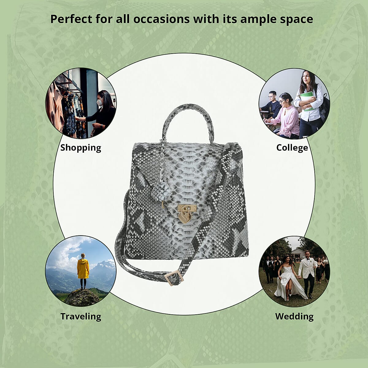 The Pelle Collection Nature Color 100% Genuine Python Leather Tote Bag for Women , Women's Designer Tote Bags , Leather Handbags , Leather Purse image number 3