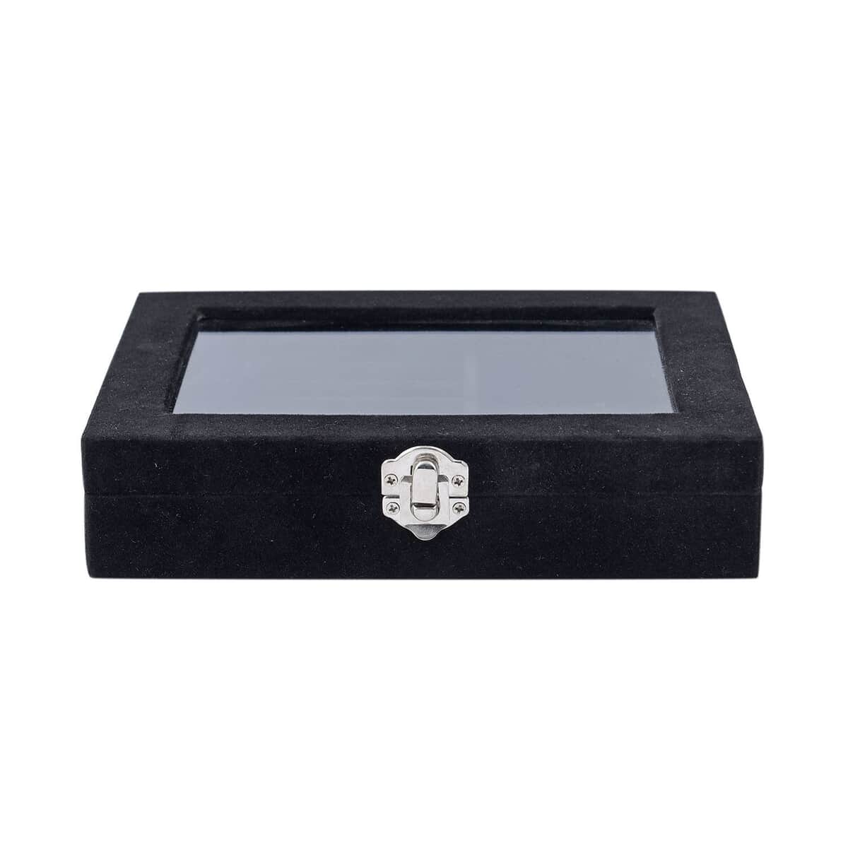 Black Velvet Jewelry Box with Anti Tarnish Lining & Lock (8x6x2) (Rings Hold Up to 28, Brooch, Pendant, Earrings) image number 1
