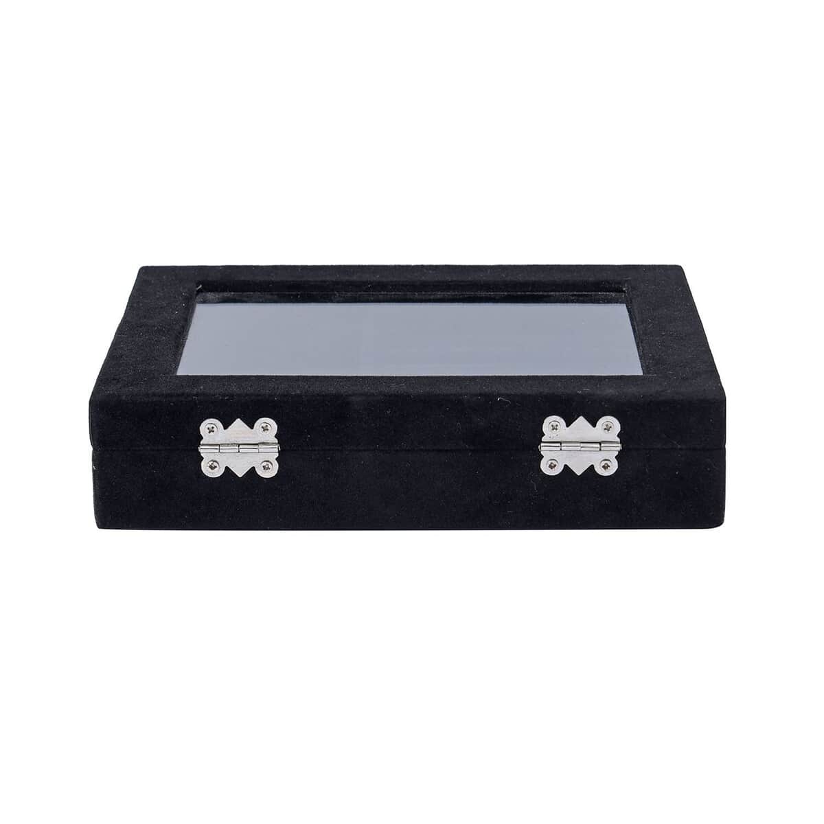 Black Velvet Jewelry Box with Anti Tarnish Lining & Lock (8x6x2) (Rings Hold Up to 28, Brooch, Pendant, Earrings) image number 3