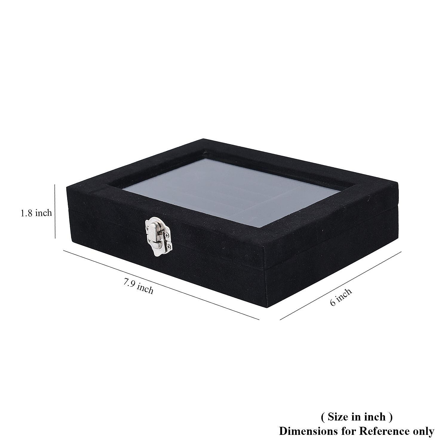 Black Velvet Jewelry Box with Anti Tarnish Lining & Lock (Rings Hold Up to 28, Brooch, Pendant, Earrings)