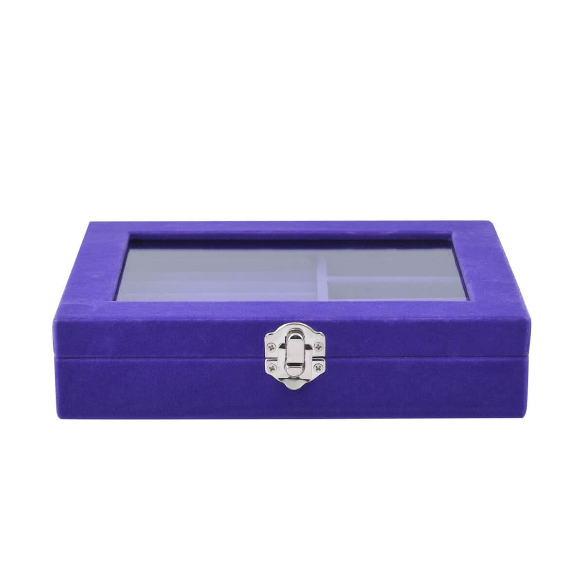 Purple Velvet Jewelry Box with Anti Tarnish Lining & Lock (Rings Hold Up to 28, Brooch, Pendant, Earrings) image number 1