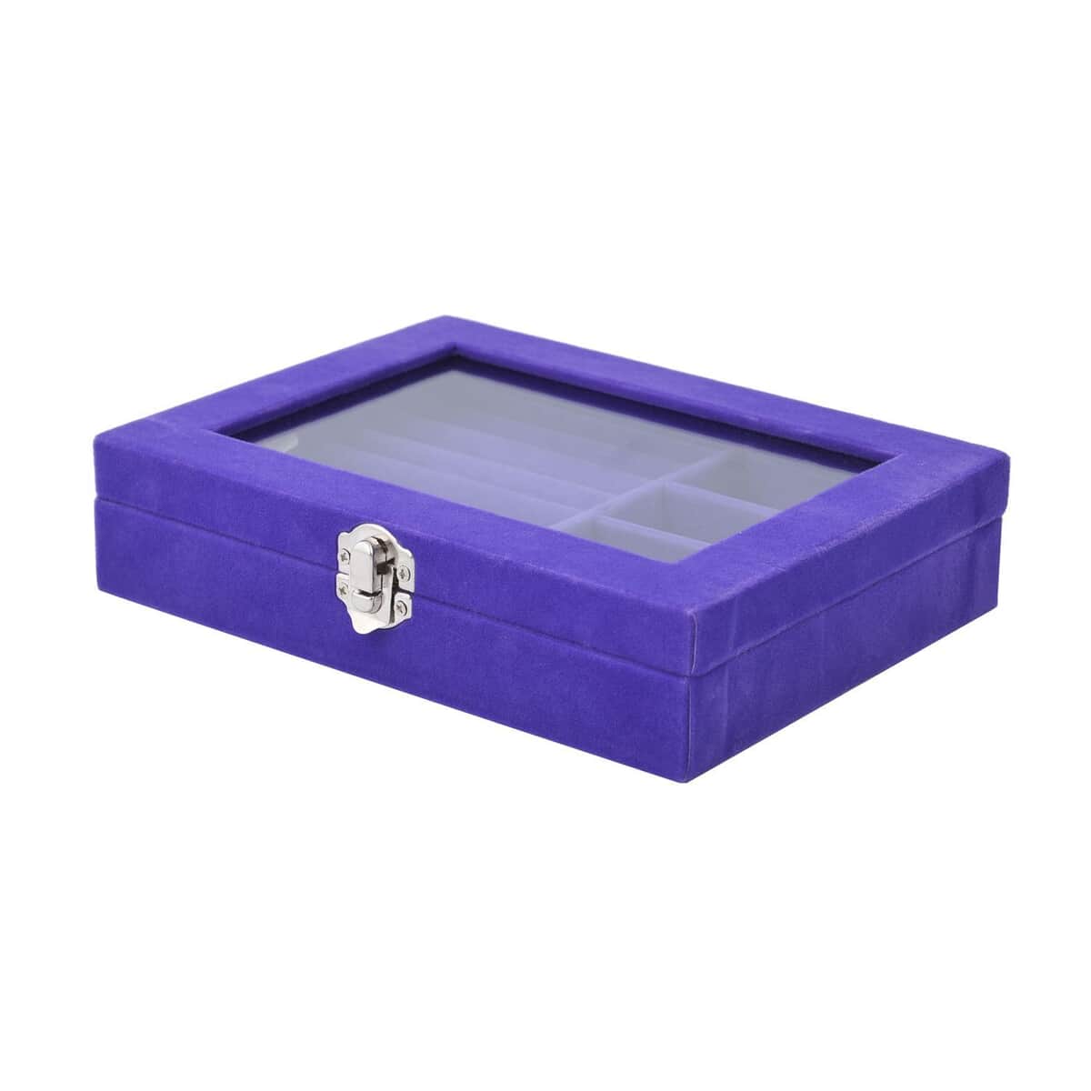 Purple Velvet Jewelry Box with Anti Tarnish Lining & Lock (Rings Hold Up to 28, Brooch, Pendant, Earrings) image number 2