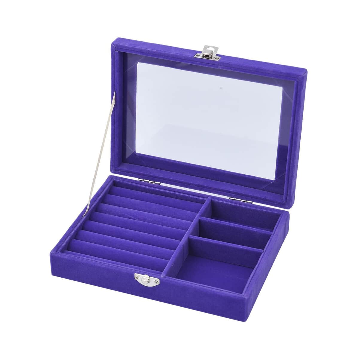 Purple Velvet Jewelry Box with Anti Tarnish Lining & Lock (Rings Hold Up to 28, Brooch, Pendant, Earrings) image number 4