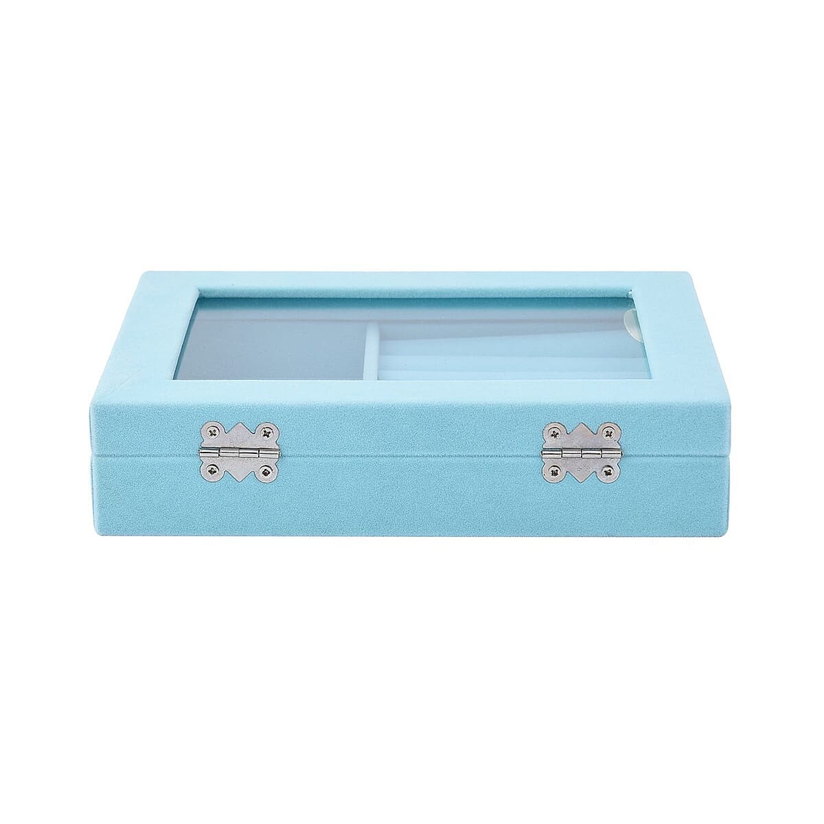 Mint Green Velvet Jewelry Box with Anti Tarnish Lining & Lock (Rings Hold Up to 28, Brooch, Pendant, Earrings) image number 3