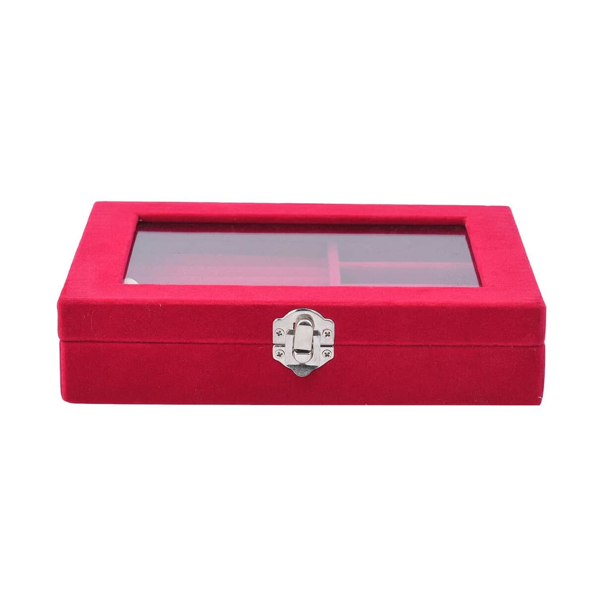 Rose Red Velvet Jewelry Box with Anti Tarnish Lining & Lock (Rings Hold Up to 28, Brooch, Pendant, Earrings) image number 1