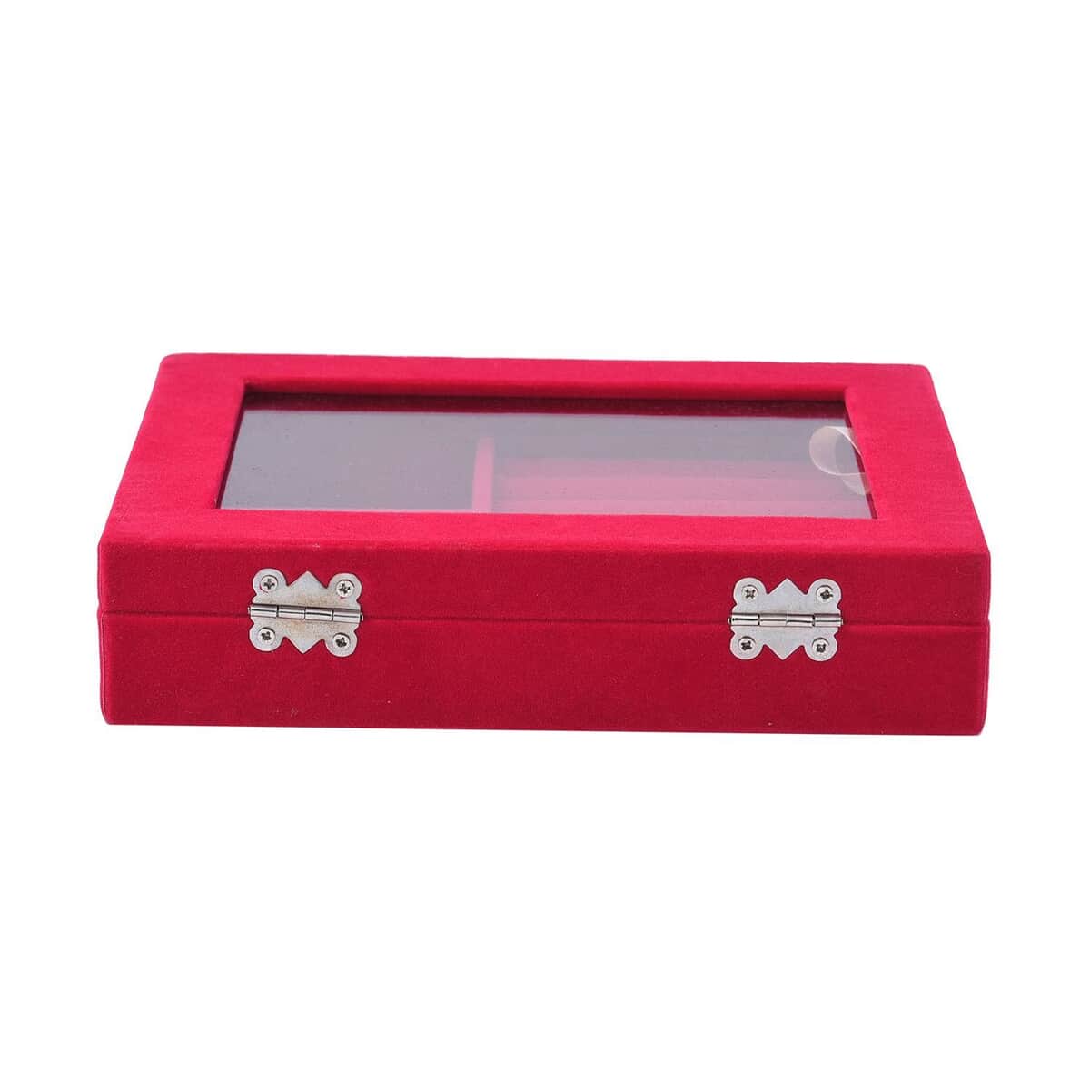 Rose Red Velvet Jewelry Box with Anti Tarnish Lining & Lock (Rings Hold Up to 28, Brooch, Pendant, Earrings) image number 3