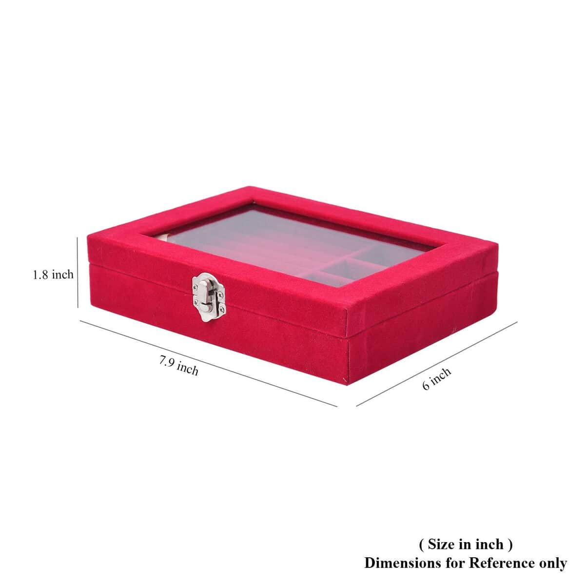 Rose Red Velvet Jewelry Box with Anti Tarnish Lining & Lock (Rings Hold Up to 28, Brooch, Pendant, Earrings) image number 5