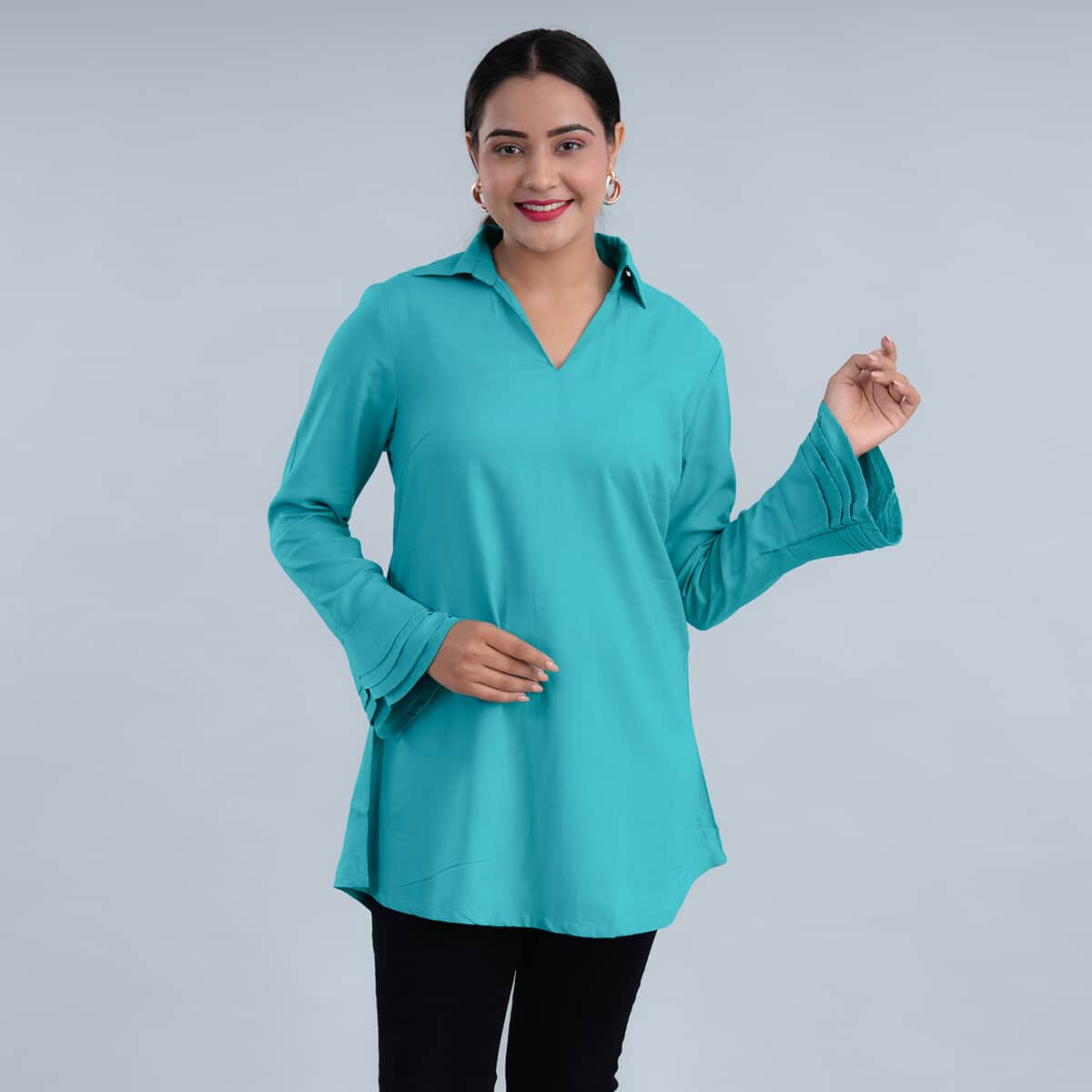 Tamsy Green V-neck Collar Top - L image number 0