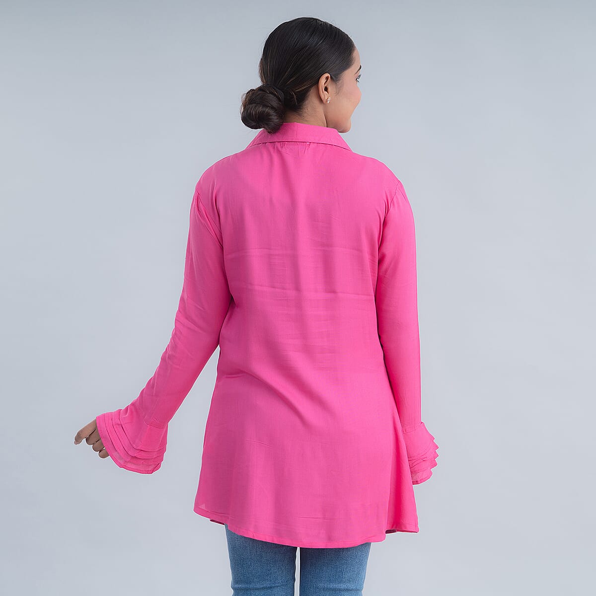 Tamsy Dark Pink V-neck Collar Top - L image number 1
