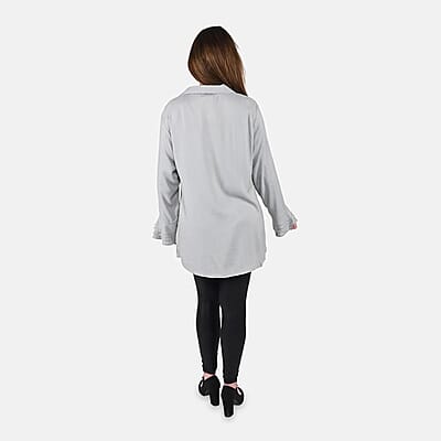 Tamsy Light Gray V-Neck Collar Long Sleeve Top - M