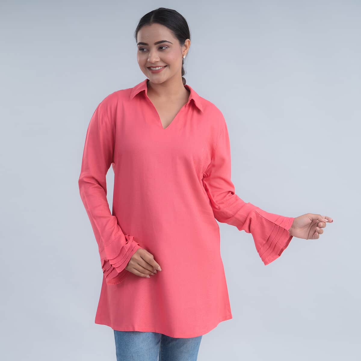 Tamsy Light Pink V-neck Collar Top - S image number 0