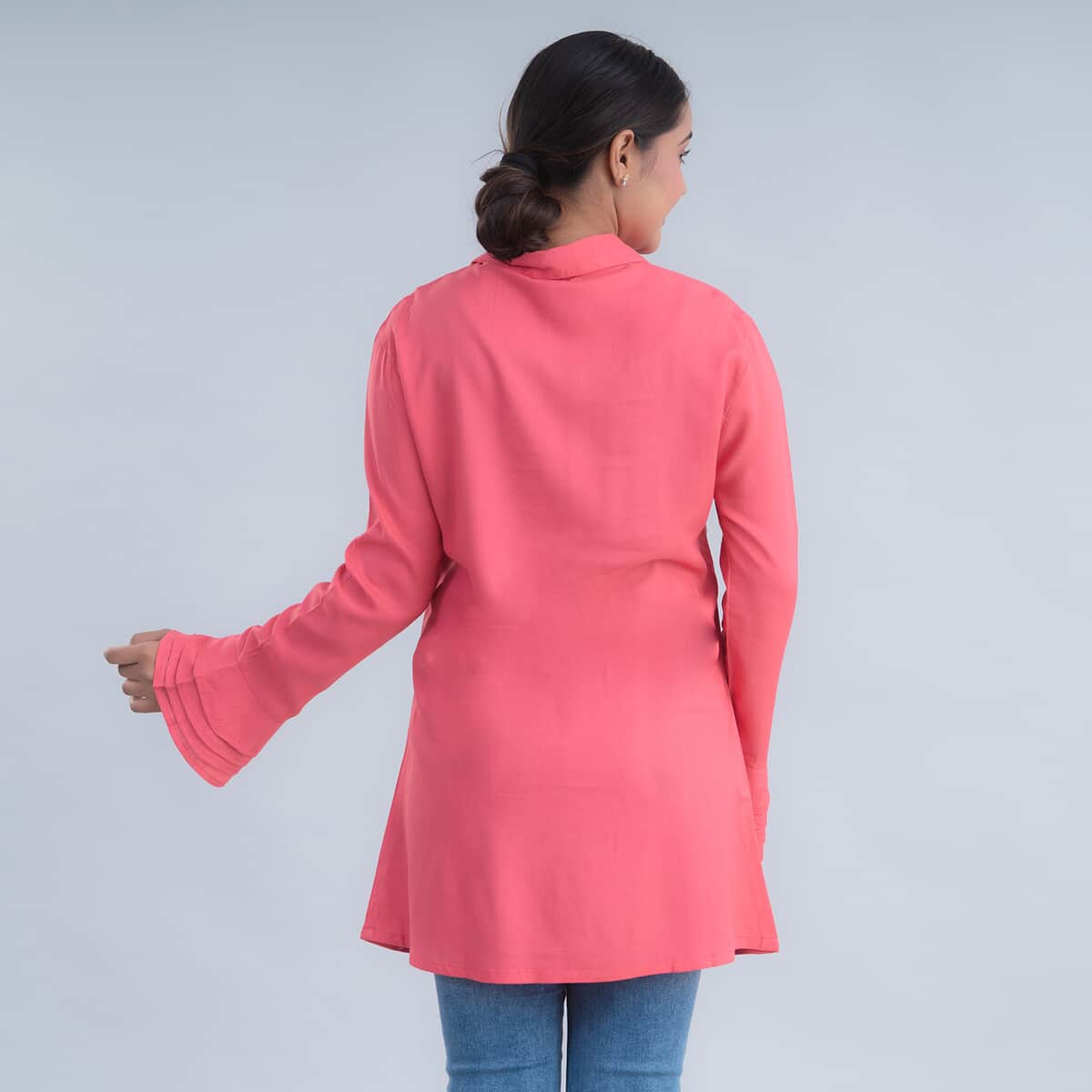 Tamsy Light Pink V-neck Collar Top - S image number 1