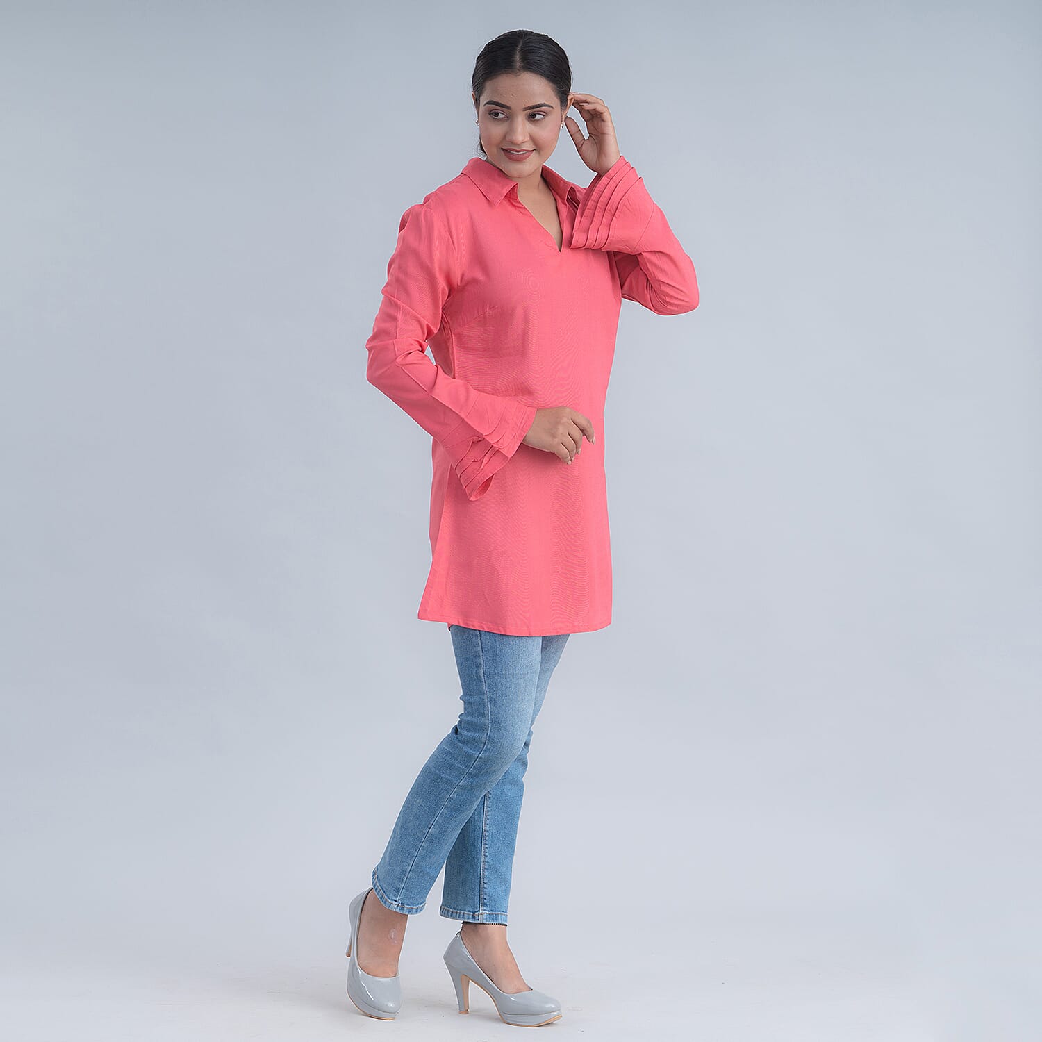 Tamsy Light Pink V-neck Collar Top - S