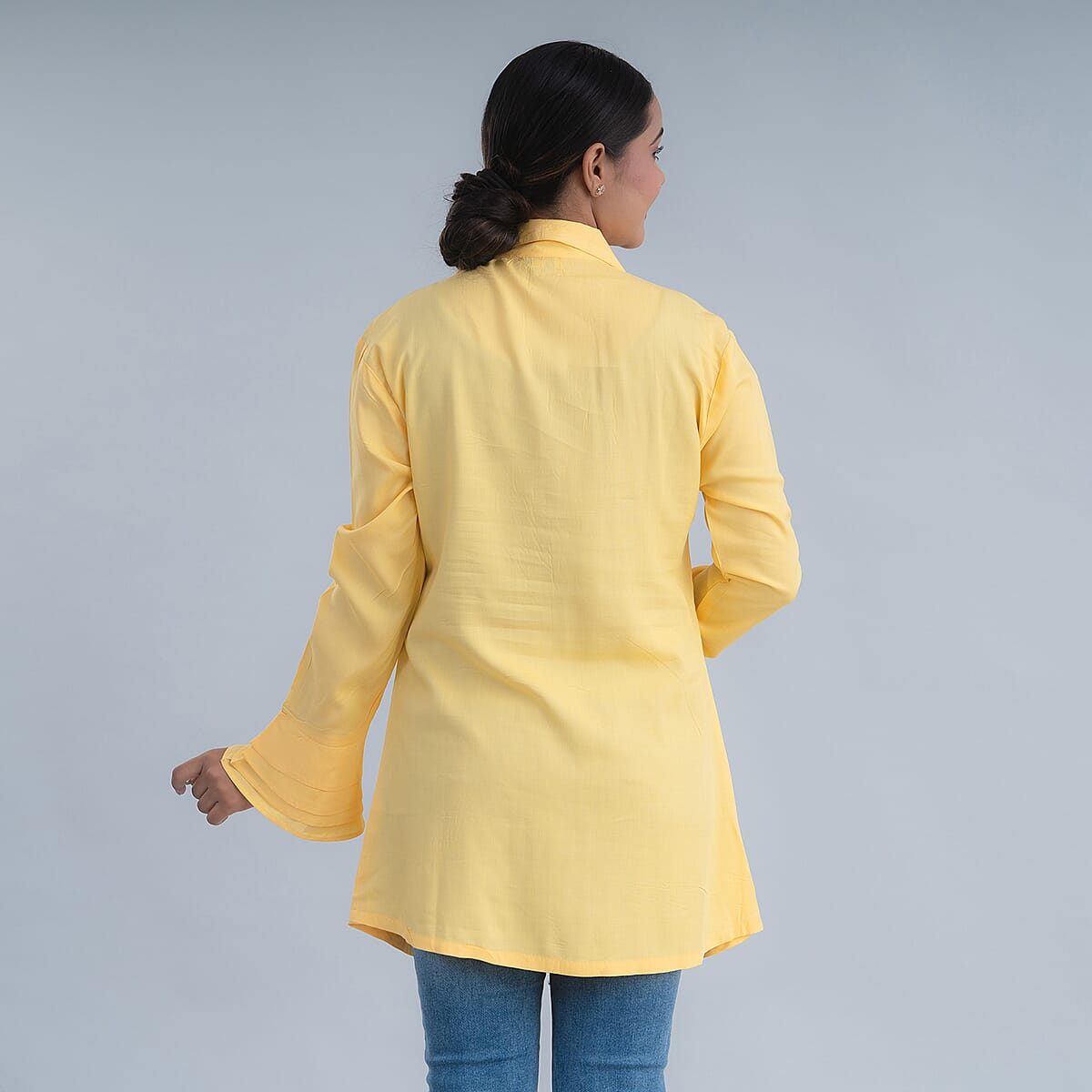 Tamsy Yellow V-neck Collar Top - XL image number 1