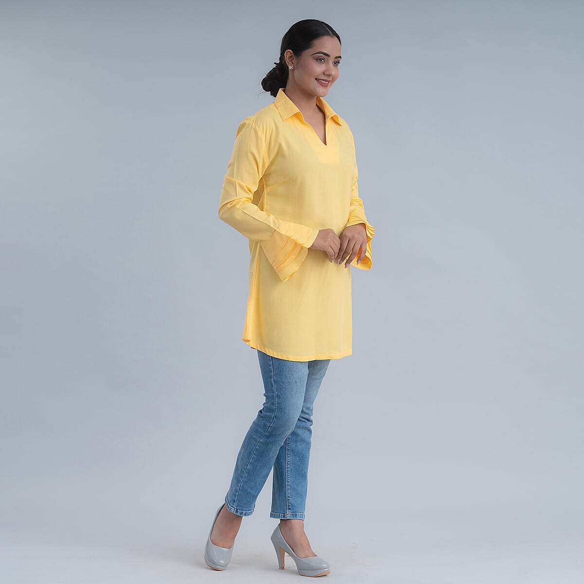 Tamsy Yellow V-neck Collar Top - XL image number 2