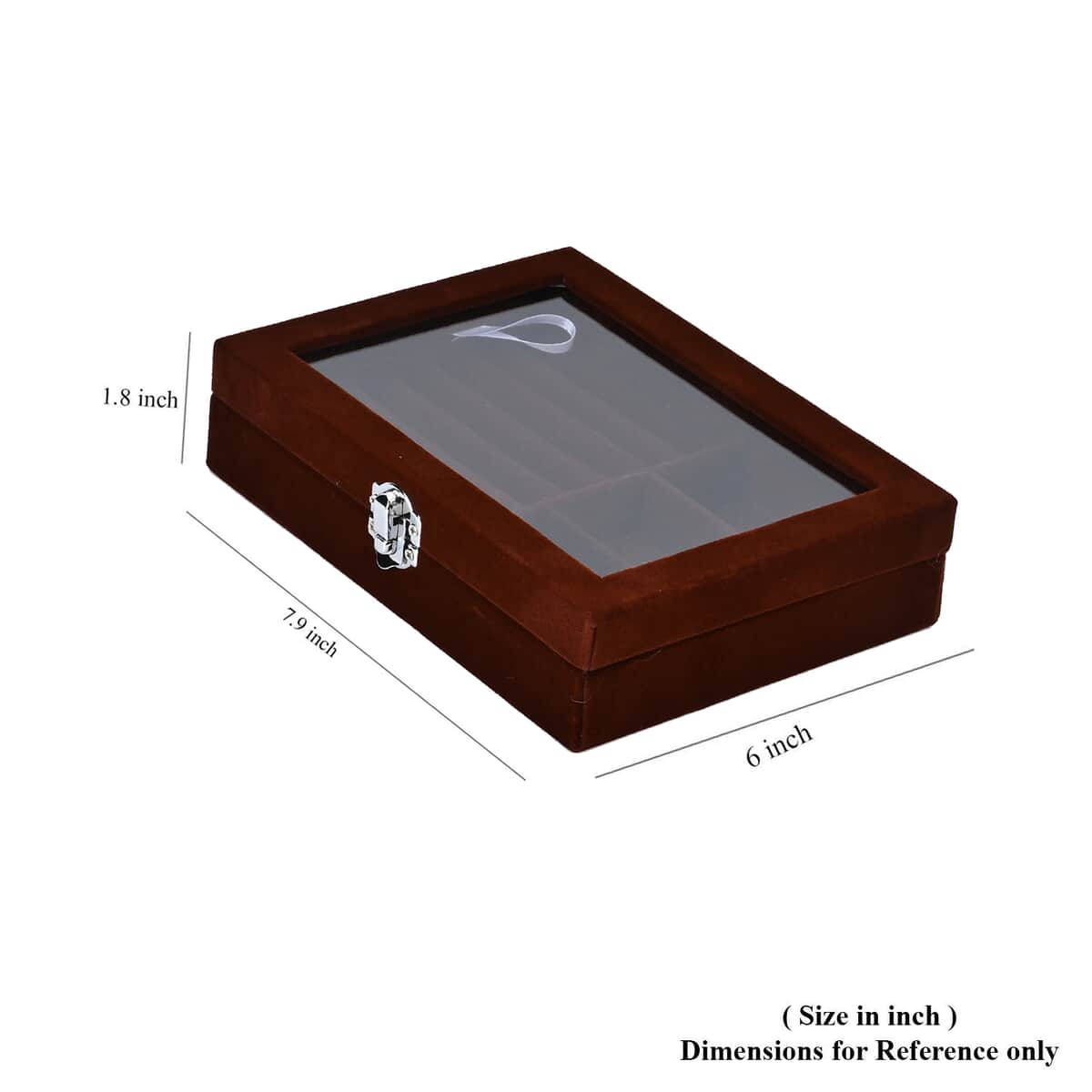 Brown Velvet Jewelry Box with Anti Tarnish Lining & Lock (Rings Hold Up to 28, Brooch, Pendant, Earrings) image number 6