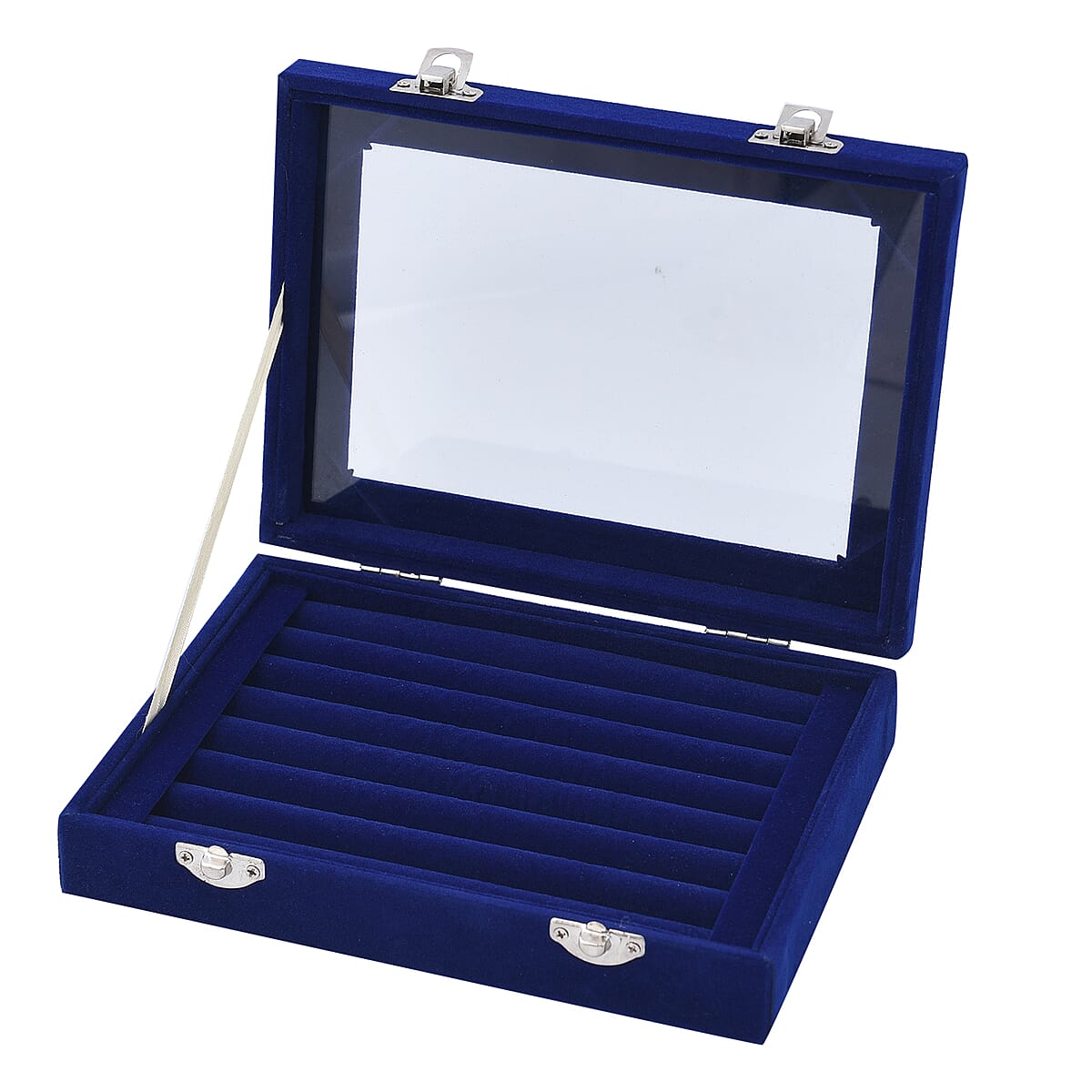 Black Velvet Ring Box with Anti Tarnish Lining & Lock (7.9x6x1.8) (Rings Hold Up to 63) image number 4