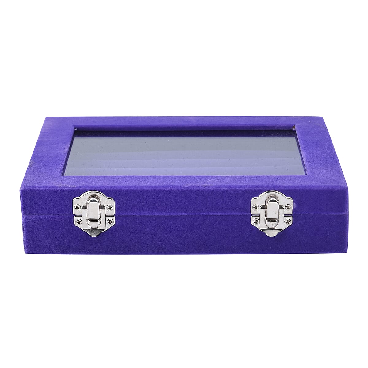 Purple Velvet Ring Box with Anti Tarnish Lining & Lock (Rings Hold Up to 63) image number 1