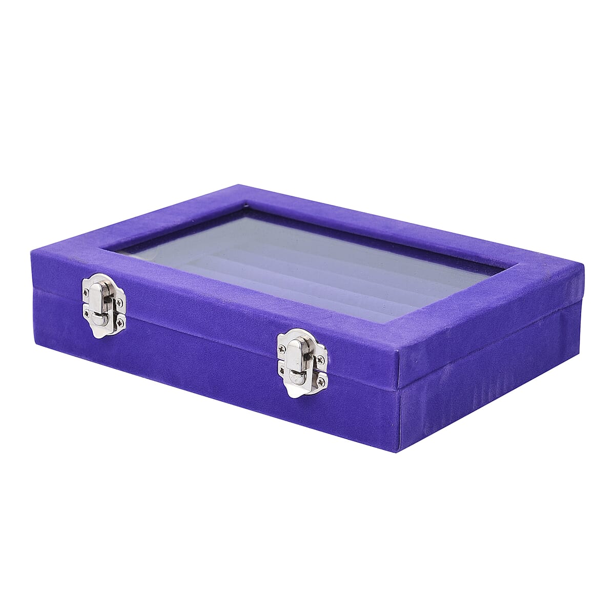 Purple Velvet Ring Box with Anti Tarnish Lining & Lock (Rings Hold Up to 63) image number 2