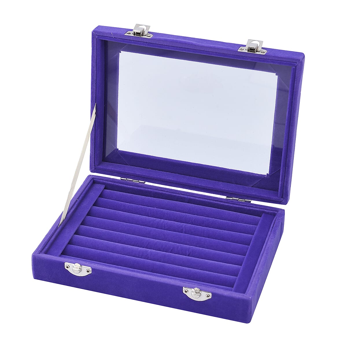 Purple Velvet Ring Box with Anti Tarnish Lining & Lock (Rings Hold Up to 63) image number 4