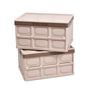 Homesmart Set of 2 Beige Folding Storage Boxes with Lids, Storage Bins, Container Box, Outdoor Storage Box