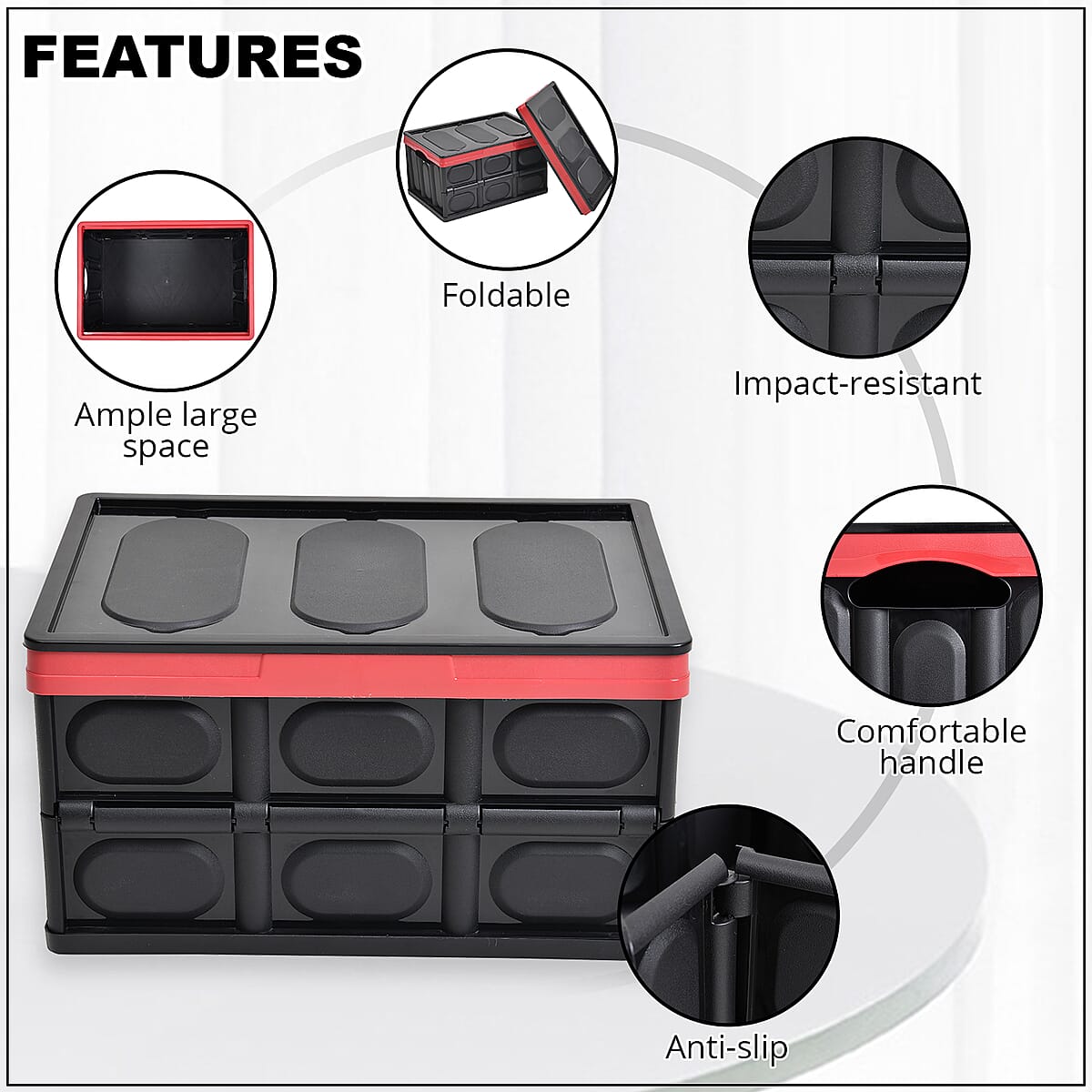 HOMESMART Set of 2 Black Folding Storage Boxes with Lids , Storage Bins , Container Box , Outdoor Storage Box image number 2