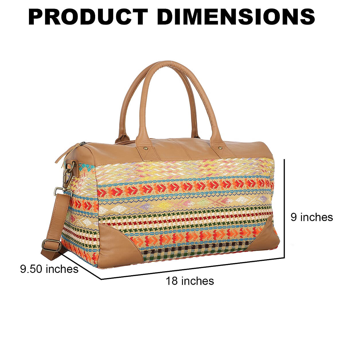 SANTA FE Style Black Genuine Leather Jacquard Luggage Bag (18" x 9.5" x 9") image number 3