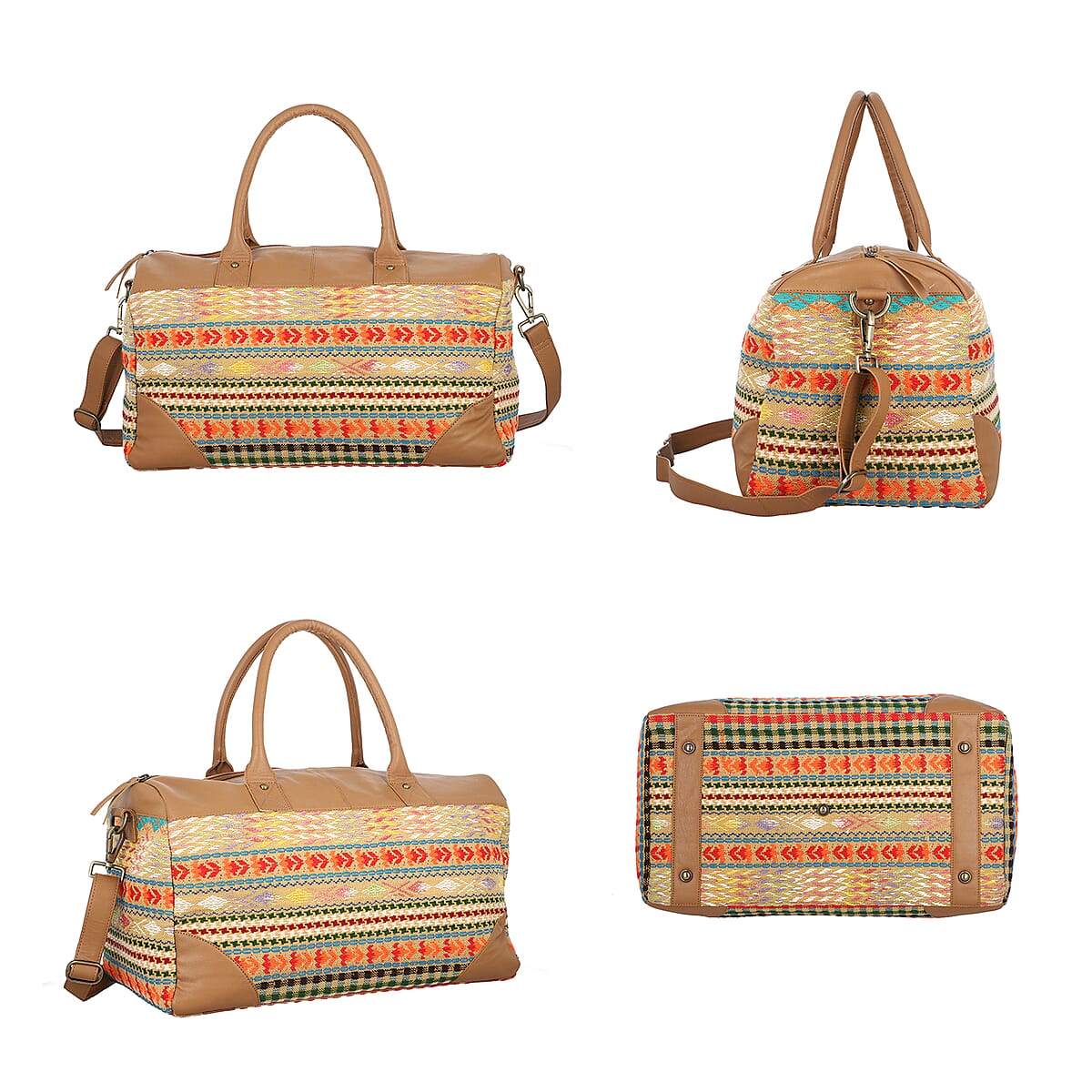 SANTA FE Style Black Genuine Leather Jacquard Luggage Bag (18" x 9.5" x 9") image number 4