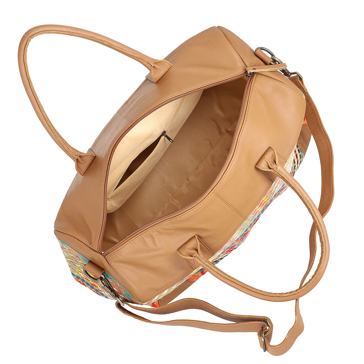 SANTA FE Style Black Genuine Leather Jacquard Luggage Bag (18" x 9.5" x 9") image number 5