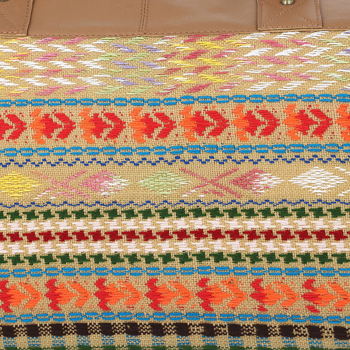 SANTA FE Style Black Genuine Leather Jacquard Luggage Bag (18" x 9.5" x 9") image number 6