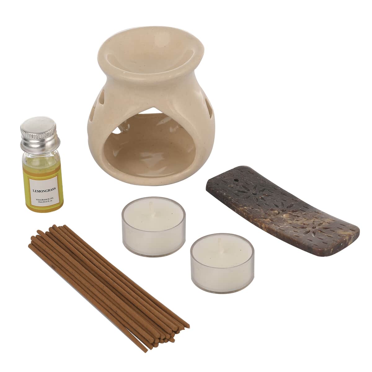 FRAGRANCE GIFT SET BOX - Aroma Lamp, 2pc Tea Light, Lavender Fragrance Oil, Incense Sticks and holder (8"x3"x7") image number 0