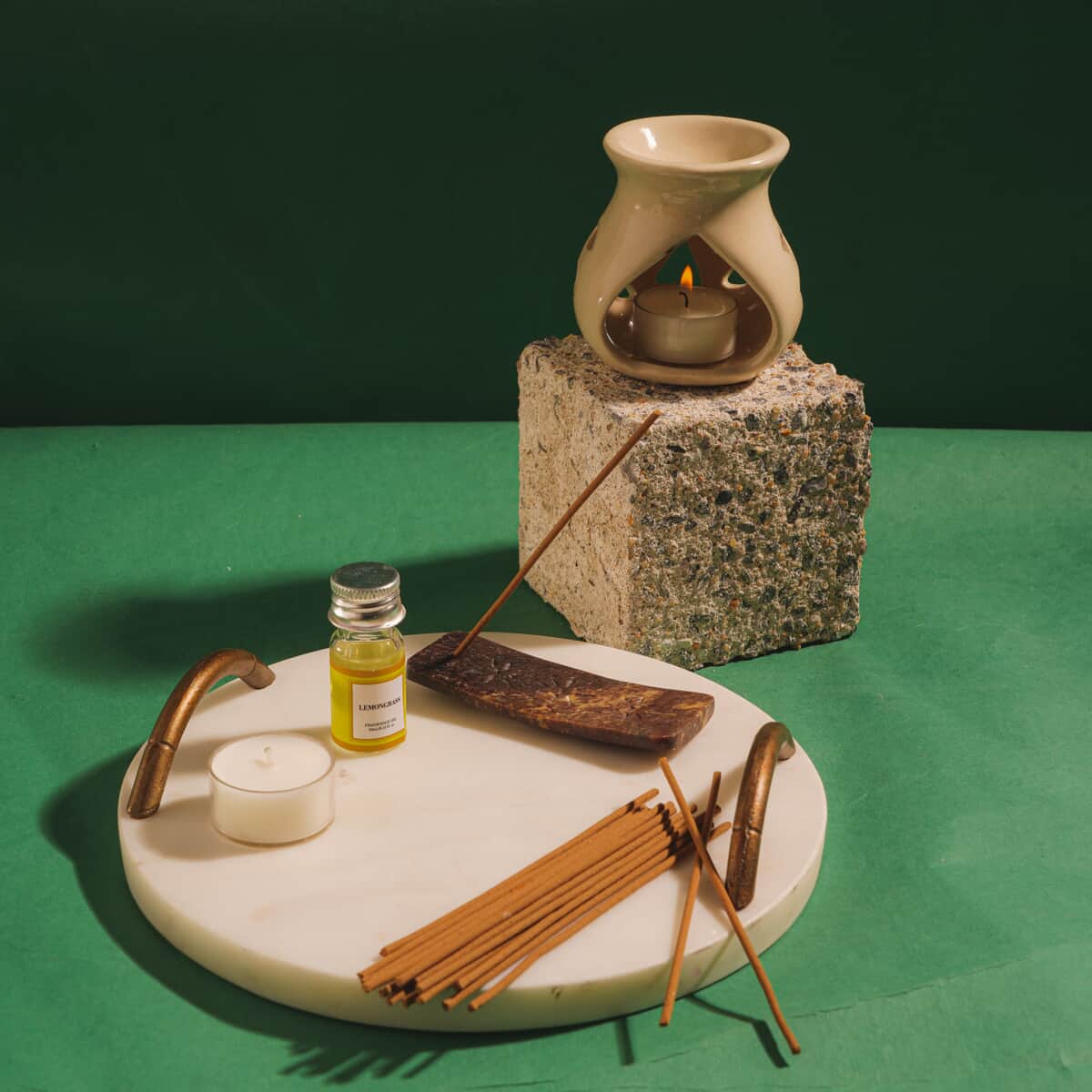 FRAGRANCE GIFT SET BOX - Aroma Lamp, 2pc Tea Light, Lavender Fragrance Oil, Incense Sticks and holder (8"x3"x7") image number 1