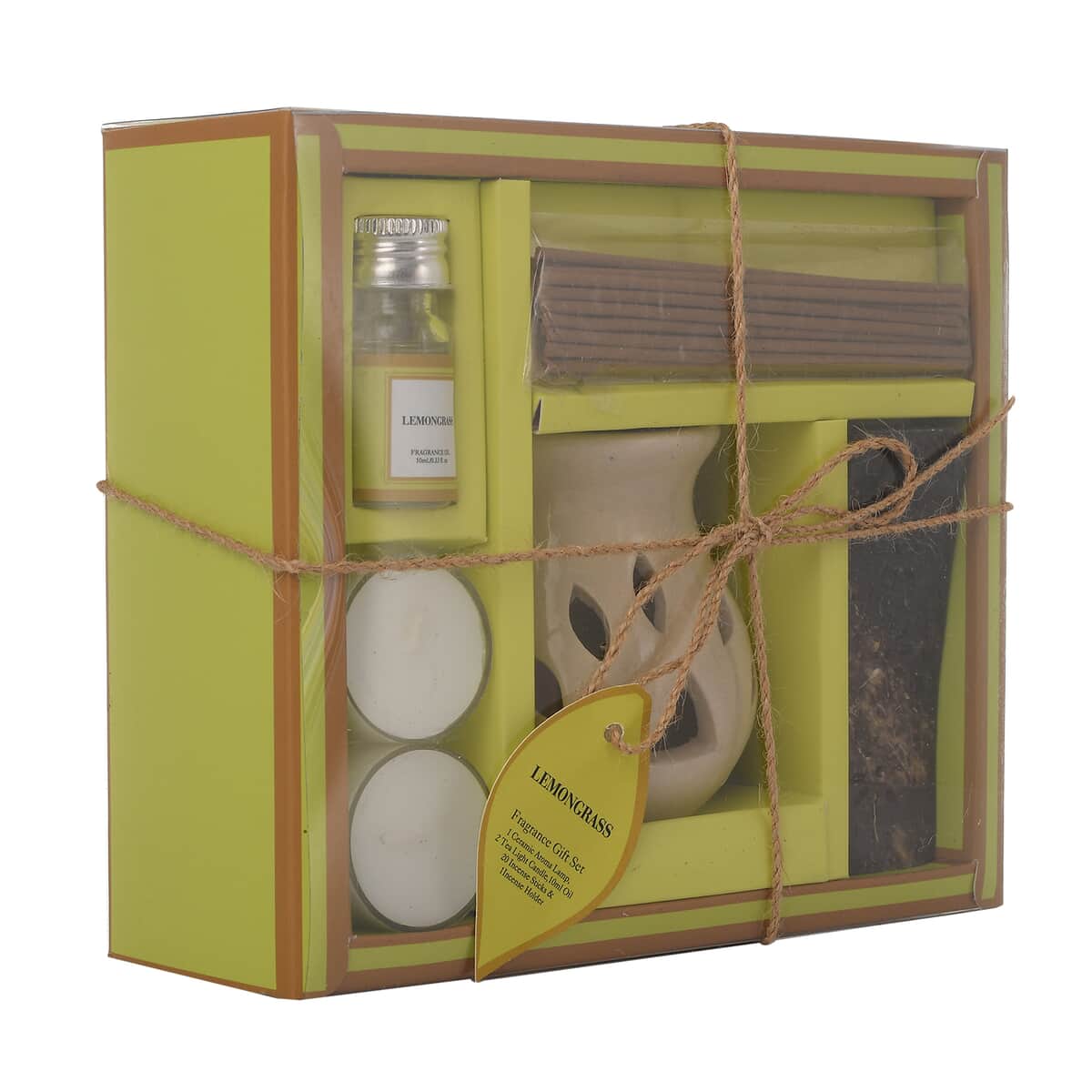 FRAGRANCE GIFT SET BOX - Aroma Lamp, 2pc Tea Light, Lavender Fragrance Oil, Incense Sticks and holder (8"x3"x7") image number 2
