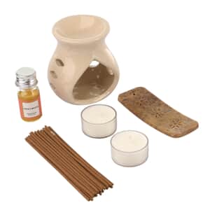 Fragrance Gift Set (Aroma Lamp, 2pc Tea Light, Sweet Orange Fragrance Oil, Incense Sticks and holder